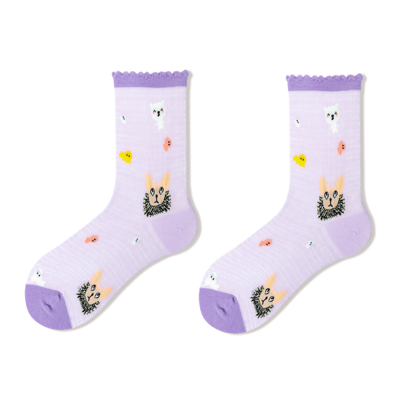 Glad Xvan 3 Pairs Female Ins Autumn Thin Cute Cartoon Lace Stockings Sweet Socks